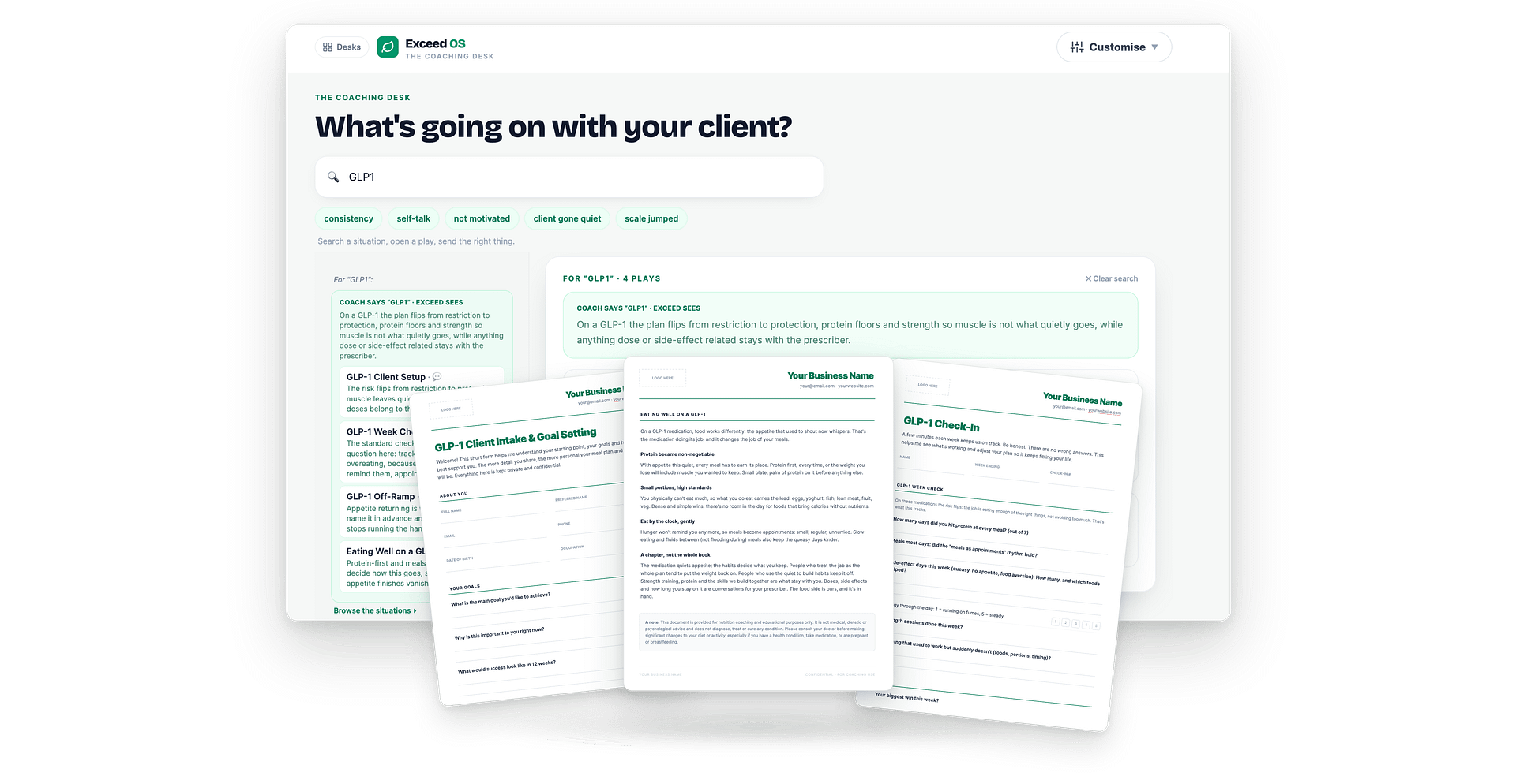 The Coaching Desk reading a client situation and creating the meal plans, guides and forms that decision needs
