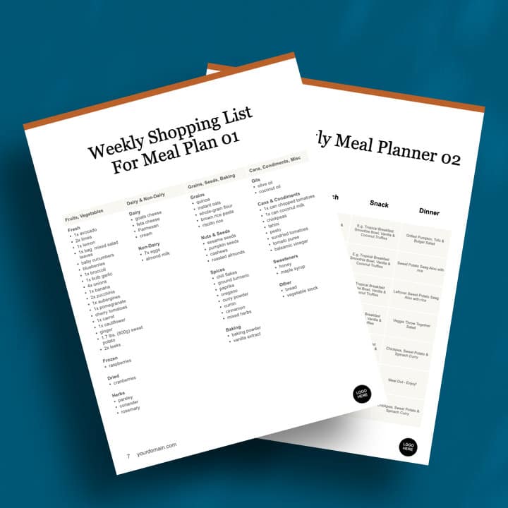 3 page mockup - Shopping List & Meal Planner