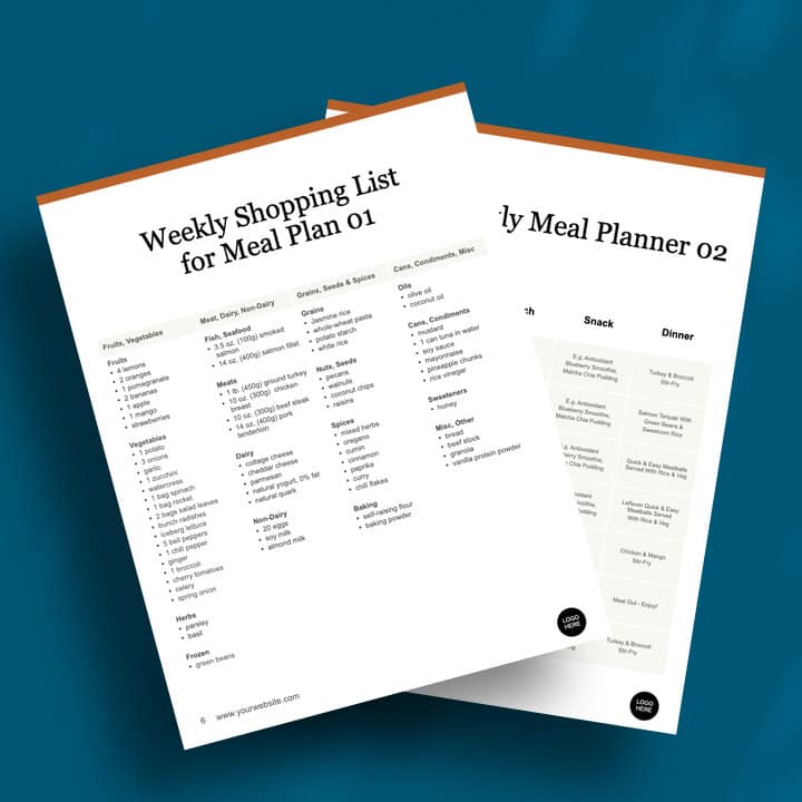 3 page mockup - Shopping List & Meal Planner