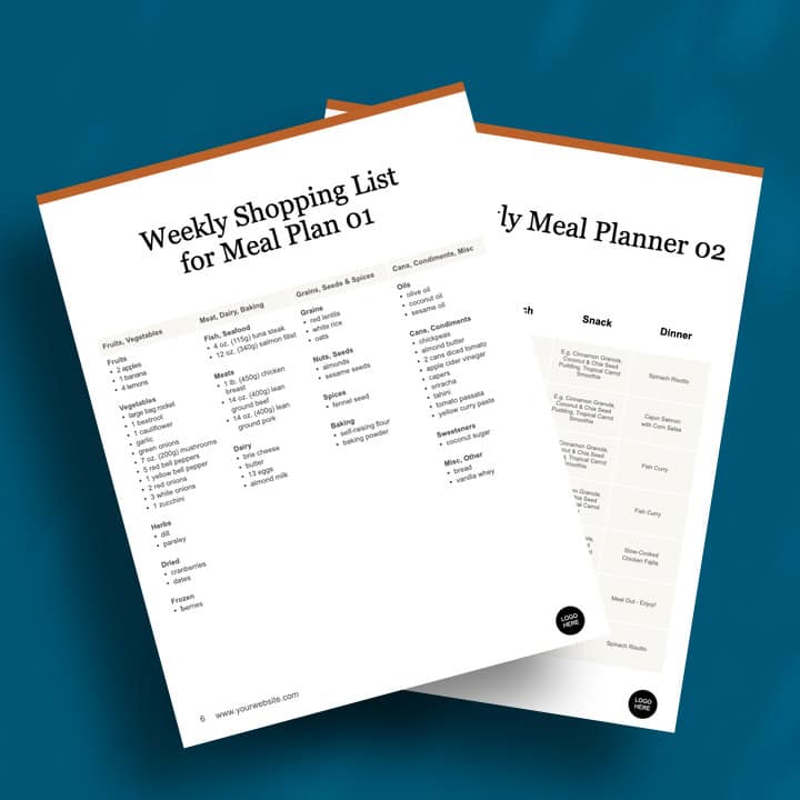 3 page mockup - Shopping List & Meal Planner