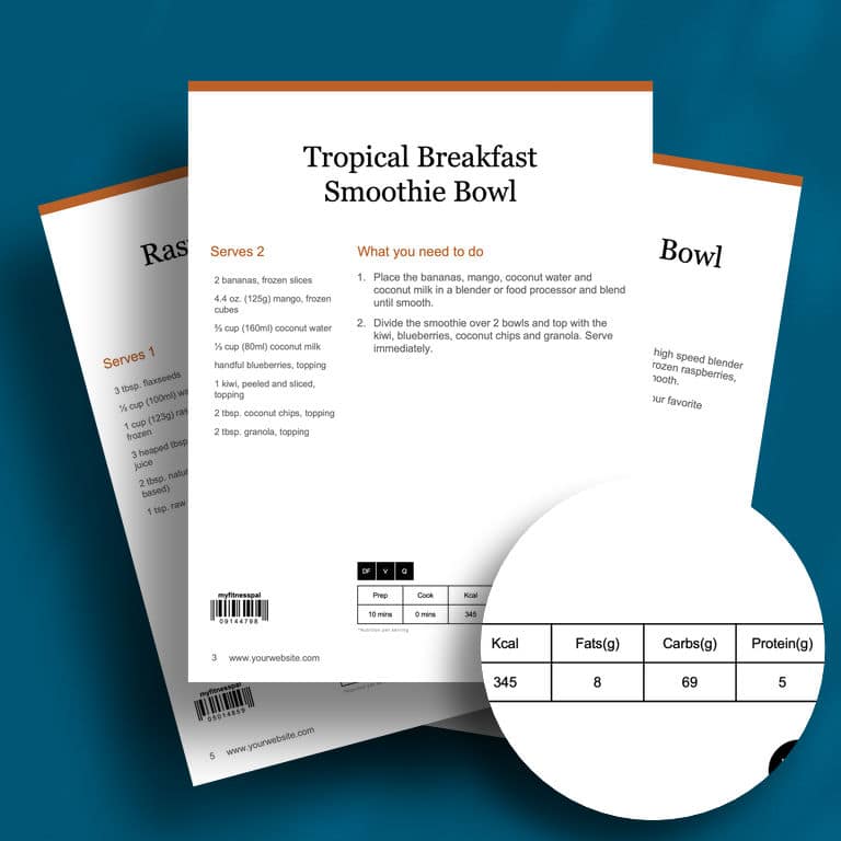 3 page mockup - Detailed Nutritional Information